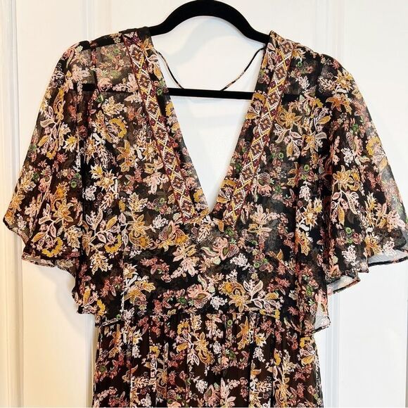 Zara Floral Print Midi Dress with deep V back black Size S - Picture 6 of 13